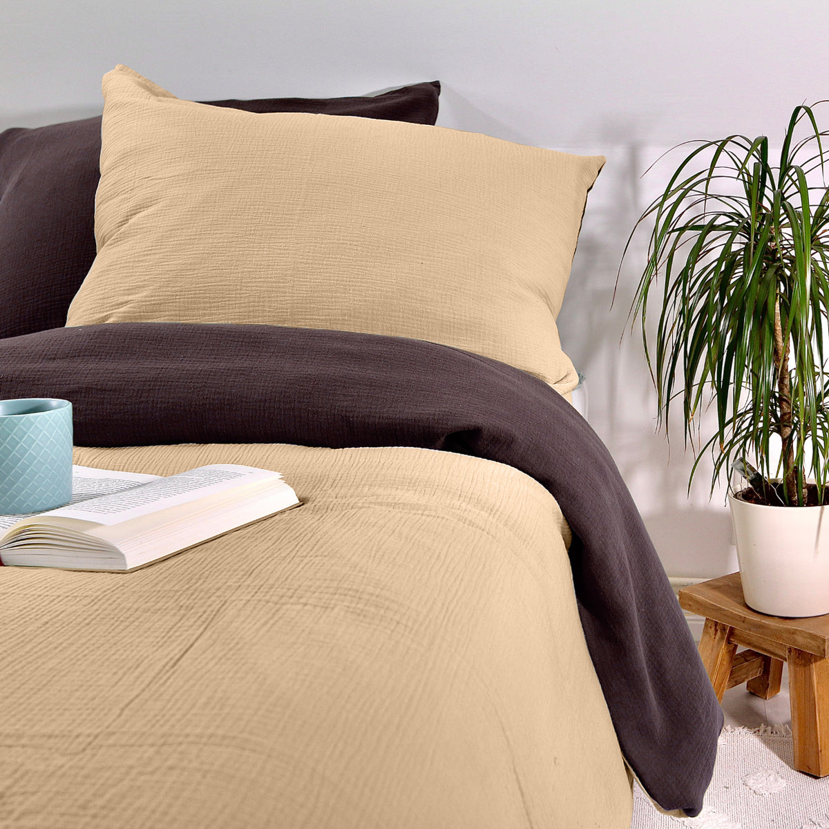 2er-Set Hochwertige Musselin Bettwäsche Bundles,100% Bio-Baumwolle,zweifarbiges Design –